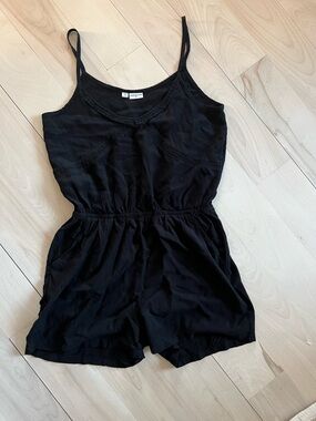 Black Sleeveless Romper with Elastic Waist - Unbranded